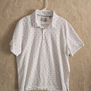 Hickey Freeman‎ New York Men’s XXL White Diamond Print Polo Golf Shirt. 381